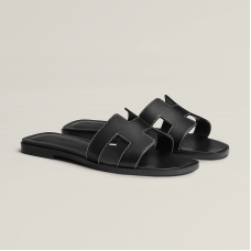 Sandaly skorzane Hermes Oran Noir