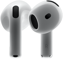 Vues lat?rales et arri?re des AirPods 4, pr?sentant leur nouveau design
